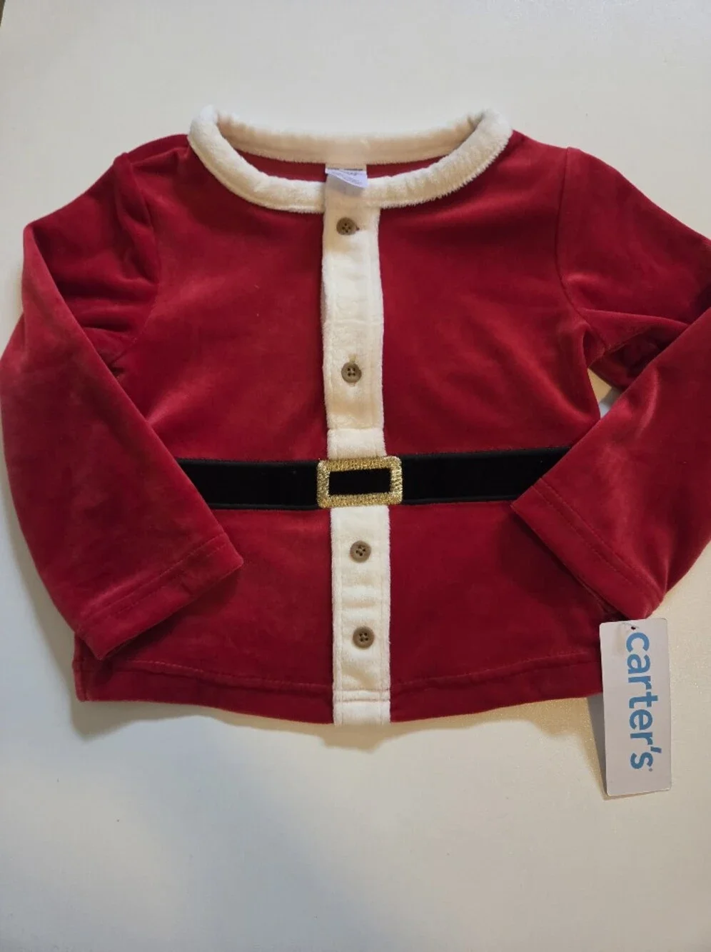 Carter’s Baby Santa Christmas Shirt 18M NWT Red Velour Santa Suit Long Sleeve